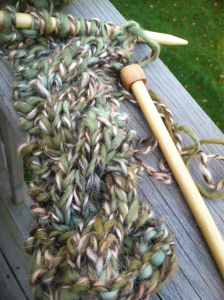 Whipping up a cable sample for a student who wants to learn this week in fiber arts- handspun and dy